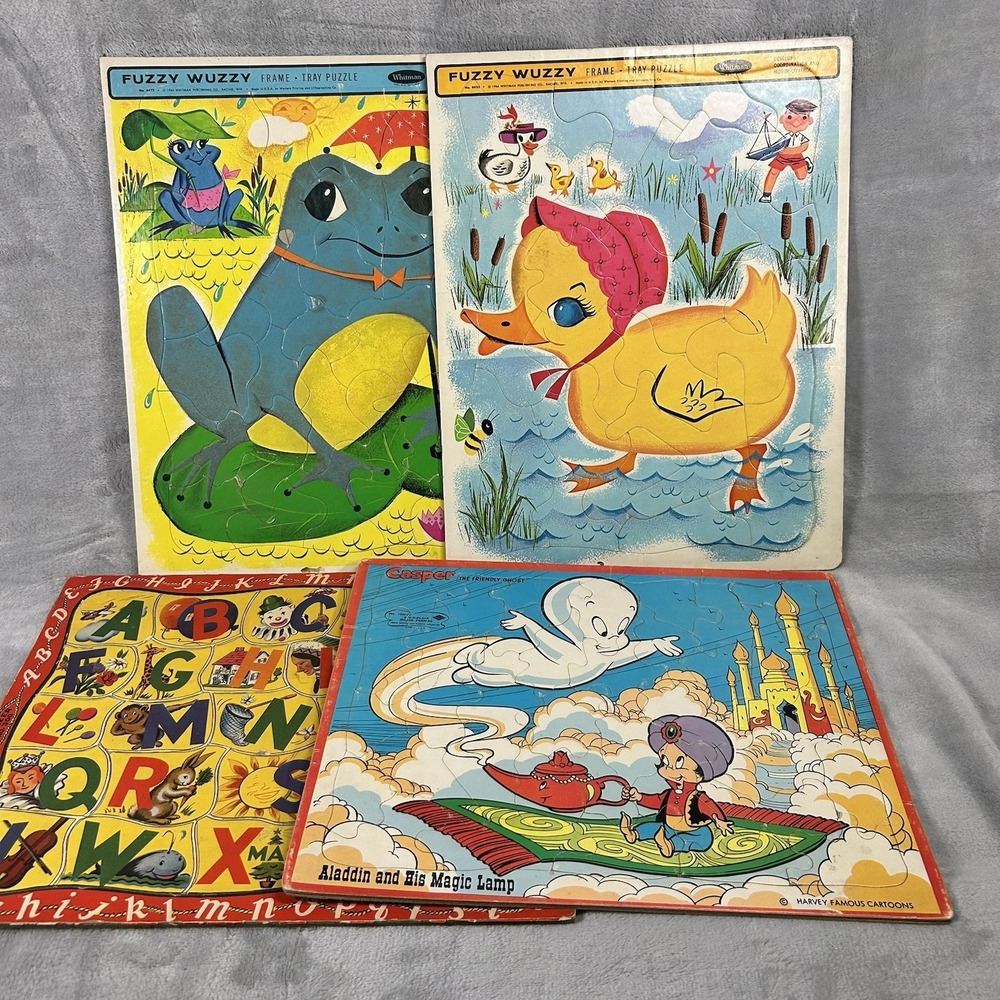 Vintage‎ Lot 4 Tray Inlay Puzzles Casper Ghost Fuzzy Wuzzy ABC Preschool 1960s